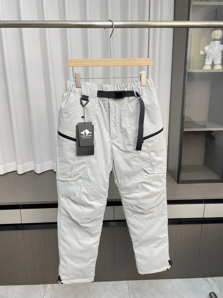 Men's Winter Outdoor Waterproof down Trousers 90 Goose down Workwear Long Pants Youth Fashion Casual Color