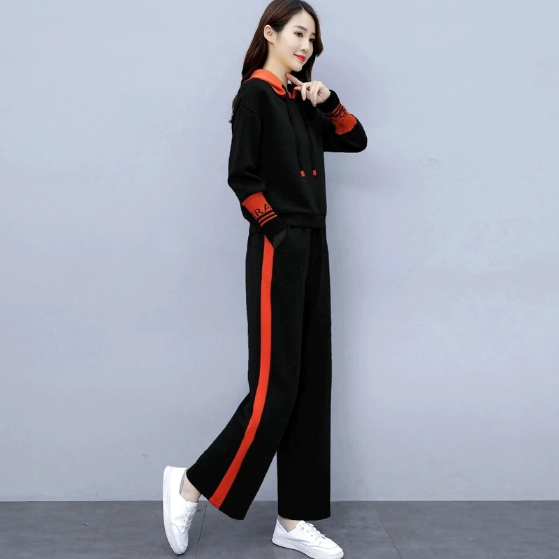 Fashionable Casual Sportswear Set Women's Hoodie And Wide Leg Pants Slimming Two Piece Suit Spring Autumn New Arrival