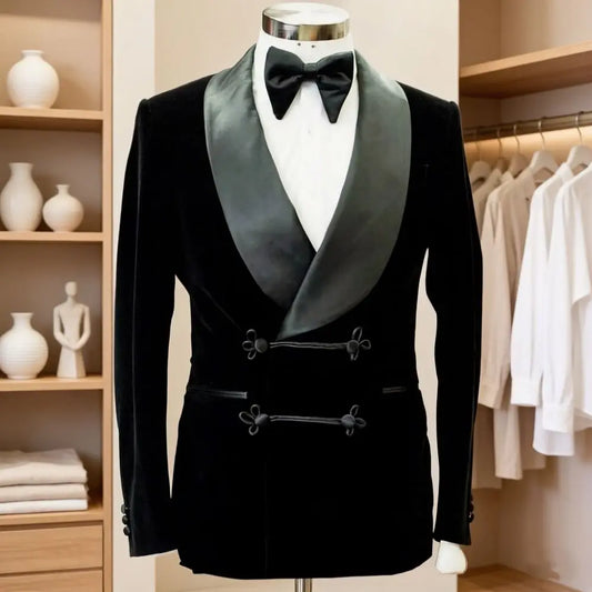 Black Velvet Smoking Jacket 1 Piece Male Blazer with Buttons Luxury Grooms Wedding Designer Party Wear Coat