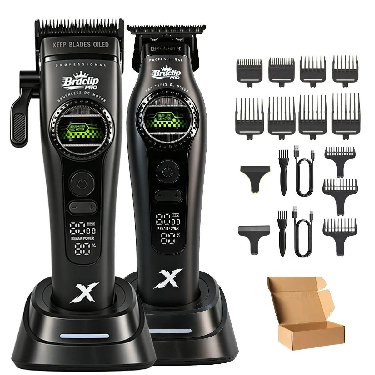 New BRDCLIP PRO Electric Hair Clipper Hair Trimmer Set Outer Rotor BLDC 6000-8000RPM Barber Shop DLC Blade with Charge Dock