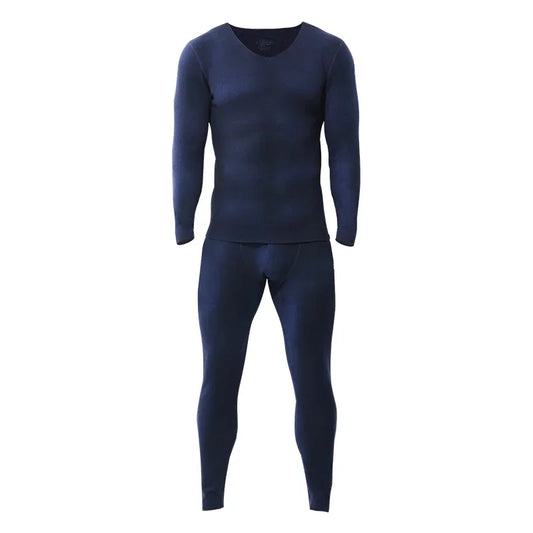Seamless thermal underwear set for men, V-neck, thickened and fleece-lined, winter cold-proof, tight-fitting wool base layer top