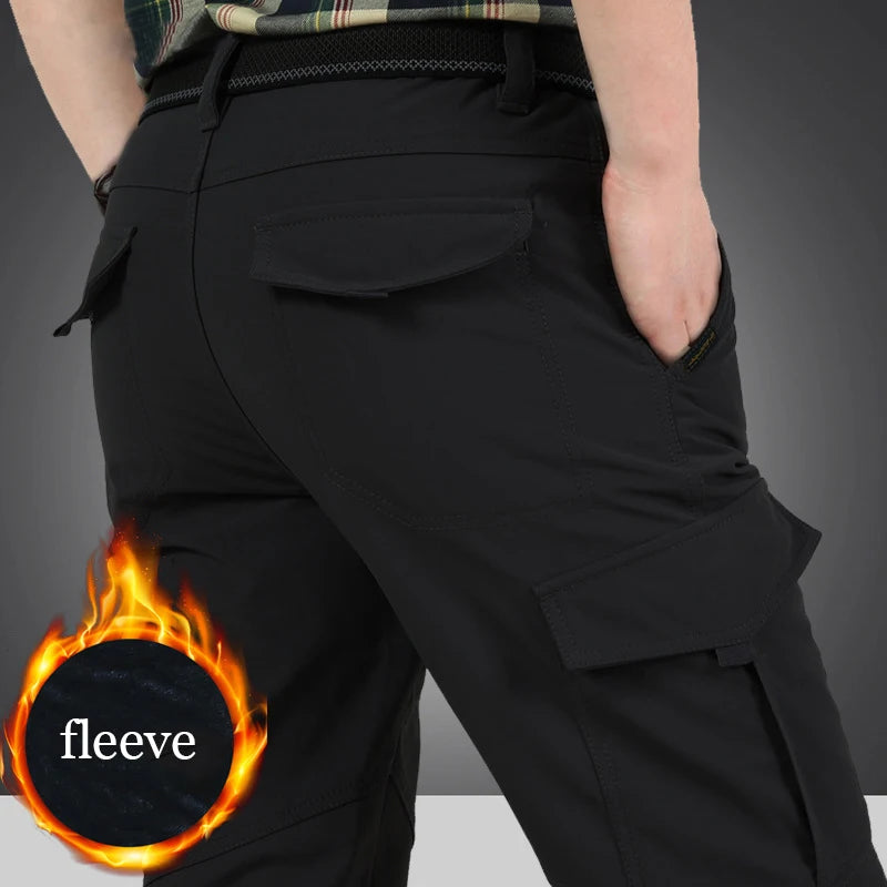 2024 Outdoor Work Tactical Pants Men Winter Casual Cargo Trousers Waterproof Fleece-lined Pant Elastic Hiking Traveling Workwear