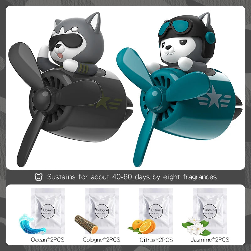Cool Fun Rotate Propeller Husky dog pilot car air freshener vent perfume decorations accsesories fragrance diffuser ornament men