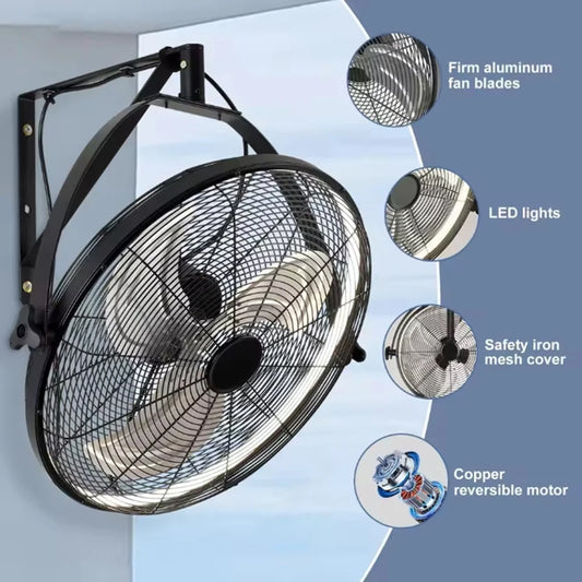 Nwe LED Wall Fan Remote Control 6 Speed Electric Fan Ventilation Multi-Adjustable Oscillating Head Timer Ceiling Fan Light