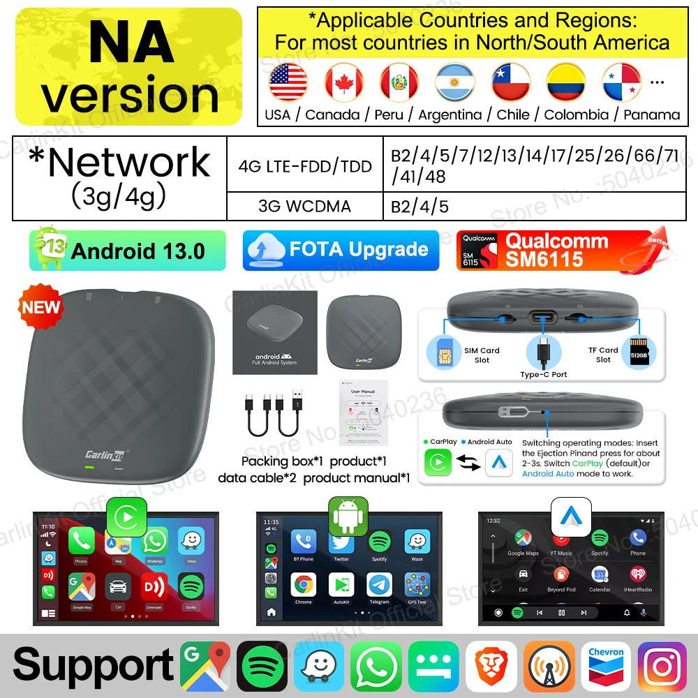 2026 CarlinKit Smart CarPlay Ai Box Android 13 Support Netflix YouTube Split Screen Wireless Android Auto & CarPlay Smart TV Box