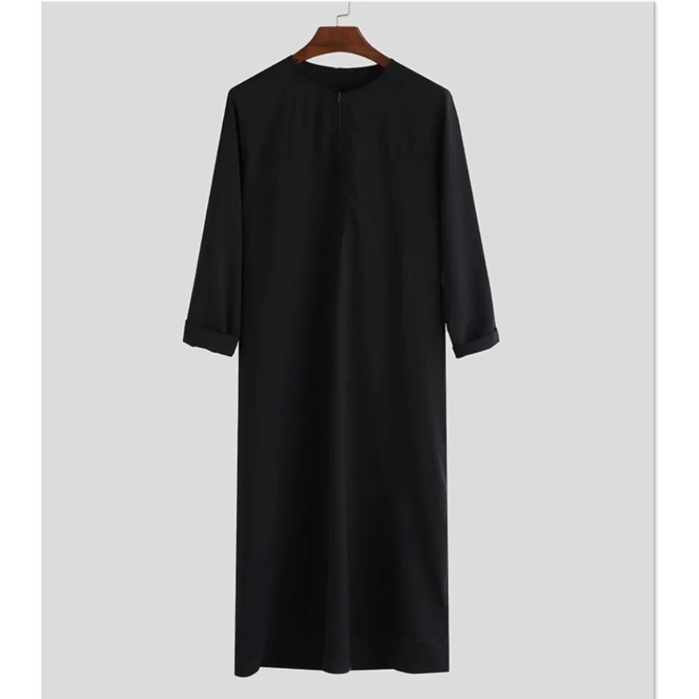 Men's 2026 Muslim Zipper Loose Arab Robe Shirt Dubai and Malaysian Style Long Sleeve Islamic Casual Wear