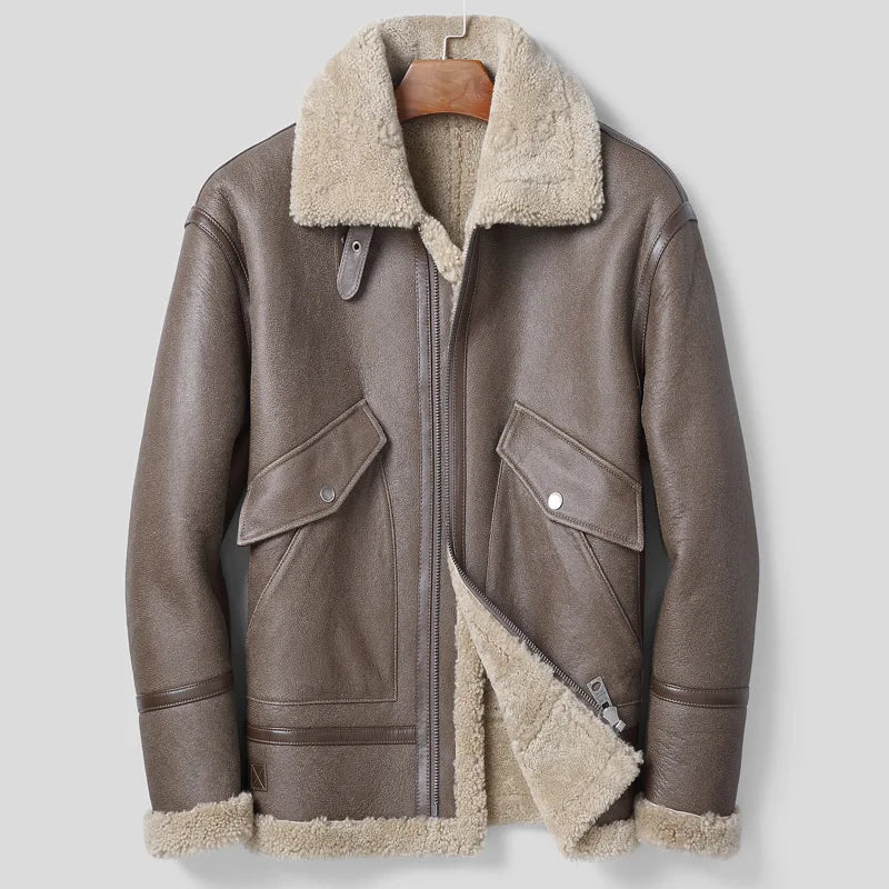 YOLANFAIRY Natural Sheepskin Shearling Coat Men Genuine Leather Jacket Warm Winter Real Lamb Fur Coats and Jackets Outerwear