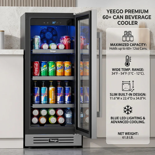 Embedded with Built-in Beverage Refrigerator Cooler 60 Cans with Glass Door for Soda Beer Wine