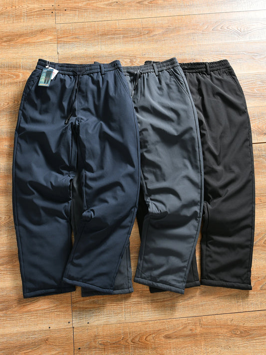 Thickened Fleece Lined Loose Straight Leg Cotton Pants for Men Winter Outdoor Sports Warm Self-Heating Casual Basic Color