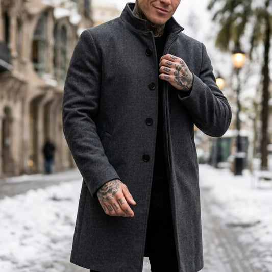 Winter Men's Double-Breasted Trench Coat | Warm & Windproof Overknee-Length Jacket | Casual to Business Streetwear Long Coat