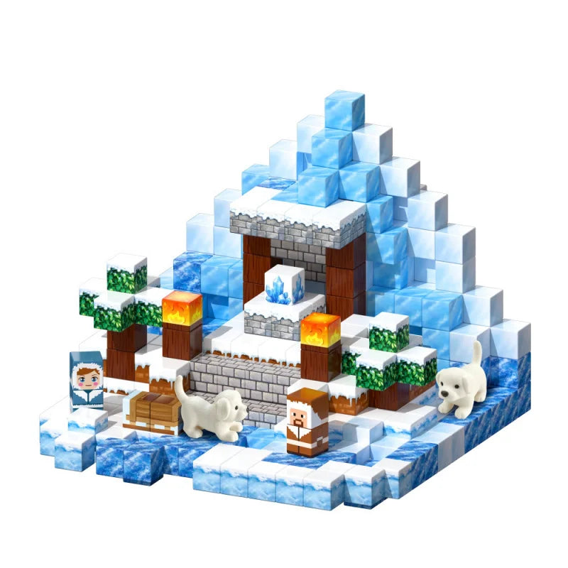 300PCS Snow Cabin Magnetic Building Blocks Toys Magnetic Snow Ice Castle Construction Brick Cube STEM Toy Set Gift