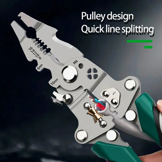 1 Foldable Wire Stripper with Pulley Design, Multifunctional Electrician Wire Splitter, Wire Winding Pliers, Crimping Pliers, Hand Tool