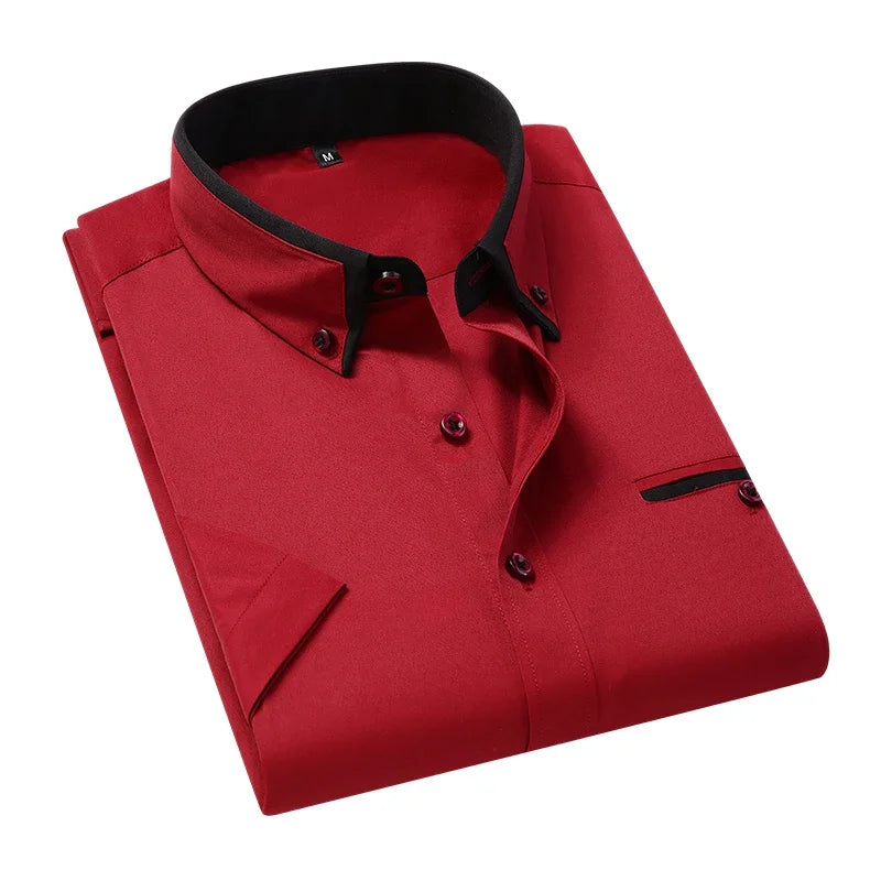 BROWON Plus Size 5XL Summer Business Shirt Men Short Sleeves Button Up Shirt Turn-down Collar Casual Shirts Mens Clothing