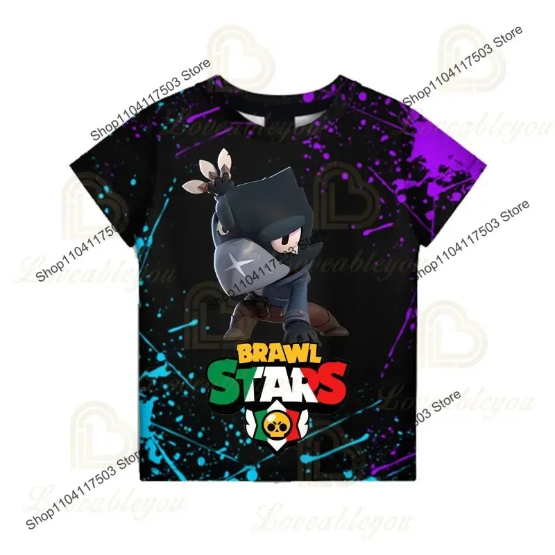 Brawler Leon Shooter Kids T-shirt Shooting Game Spike 3D Print Tshirt Boys Girls Cartoon Tops Teen Clothes