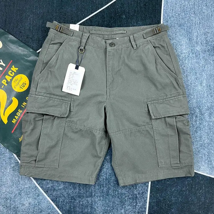 American Retro Workwear Shorts Men Summer New Street Tough Guy Trendy Brand Loose Multiple Pockets Five-Quarter Pants Mid-Term