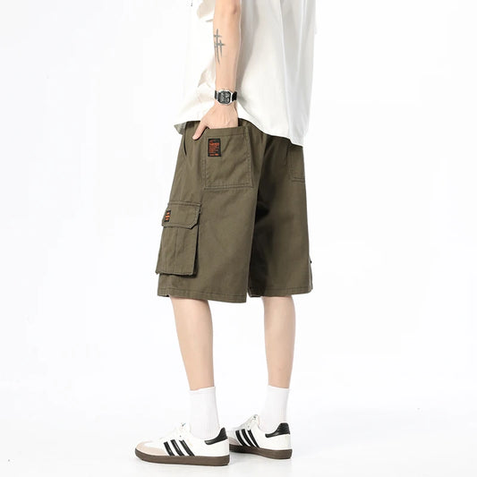 Korean Fashion Vintage Cargo Shorts Men Tailoring Pocket Oversized Cargo Camo Shorts Summer Street Casual Camouflage Shorts Man