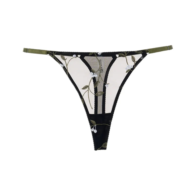 Sexy Soft Mesh Bra Set, Embroidered Ultra Thin T Back,Comfortable Transparent Lingerie for Women, Slimming Breathable Inner Wear