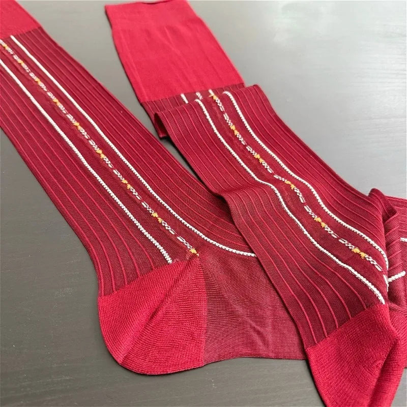 Limited Edition Men's Stockings High Quality Retro Jacquard Nylon Man Dress Socks Fashion Stripe Soft Formal Business Male Hose