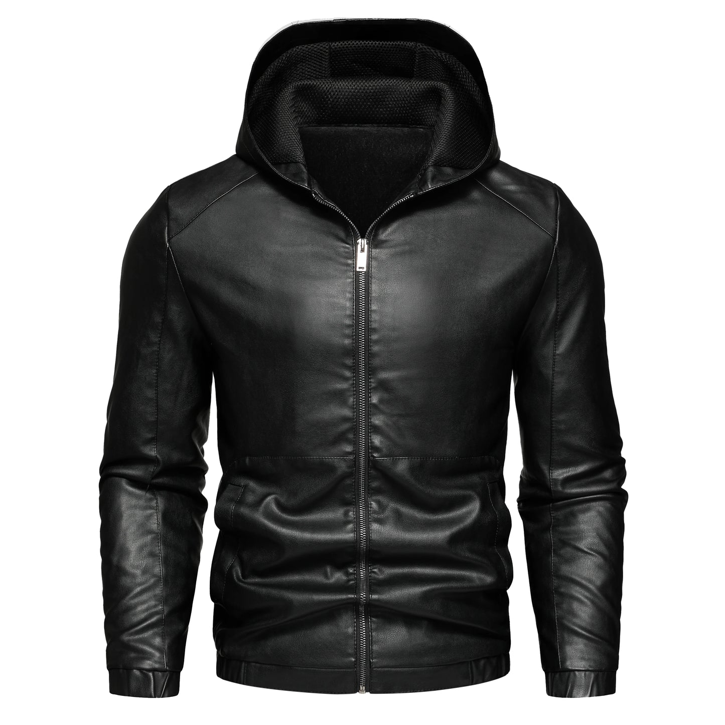 Men's Casual Black Hooded PU Leather Biker Jacket