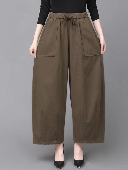 High Waist Wide Leg Pants Women Loose Slimming Nine Points Casual Pants plus Size Versatile Midlife Mom Pants Commute Style