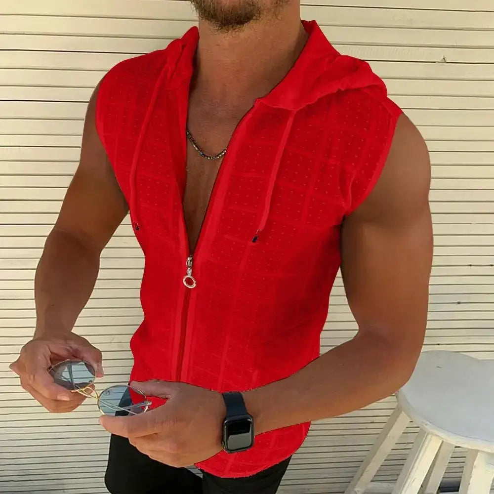 Summer Fashion Sleeveless/Long/Short Sleeved Hoodie Zipper T Shirt Casual Plaid Print Open Stitch Beach Sun Protection Clothing