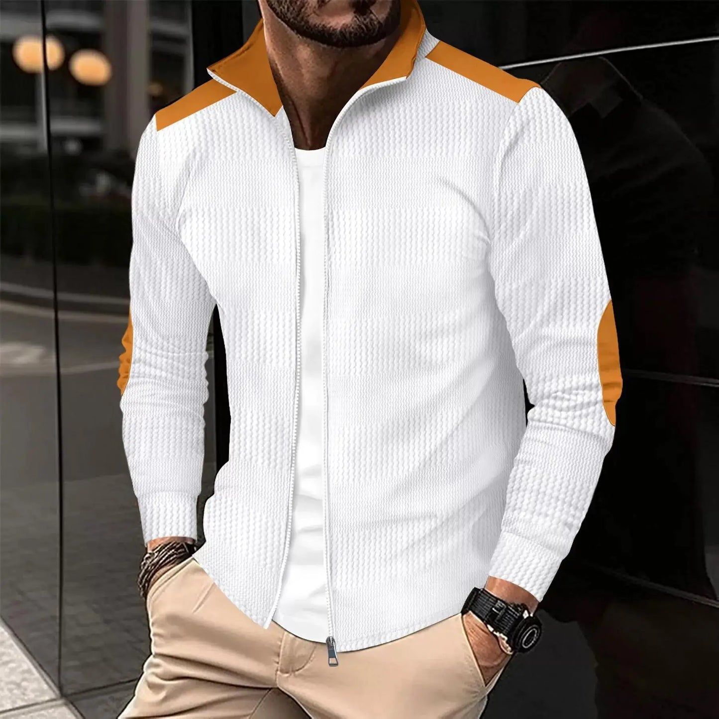 Autumn And Winter Europe And The United States Men's Long-Sleeved Jacket New Casual Stand Collar Piece Cotton Jacket Zippershirt