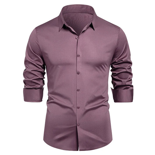2025 Men's High Quality Shirt Solid Color Fashion Business Leisure Social Dress Ball Shirt Men's Formal Dress Slimming Shirt