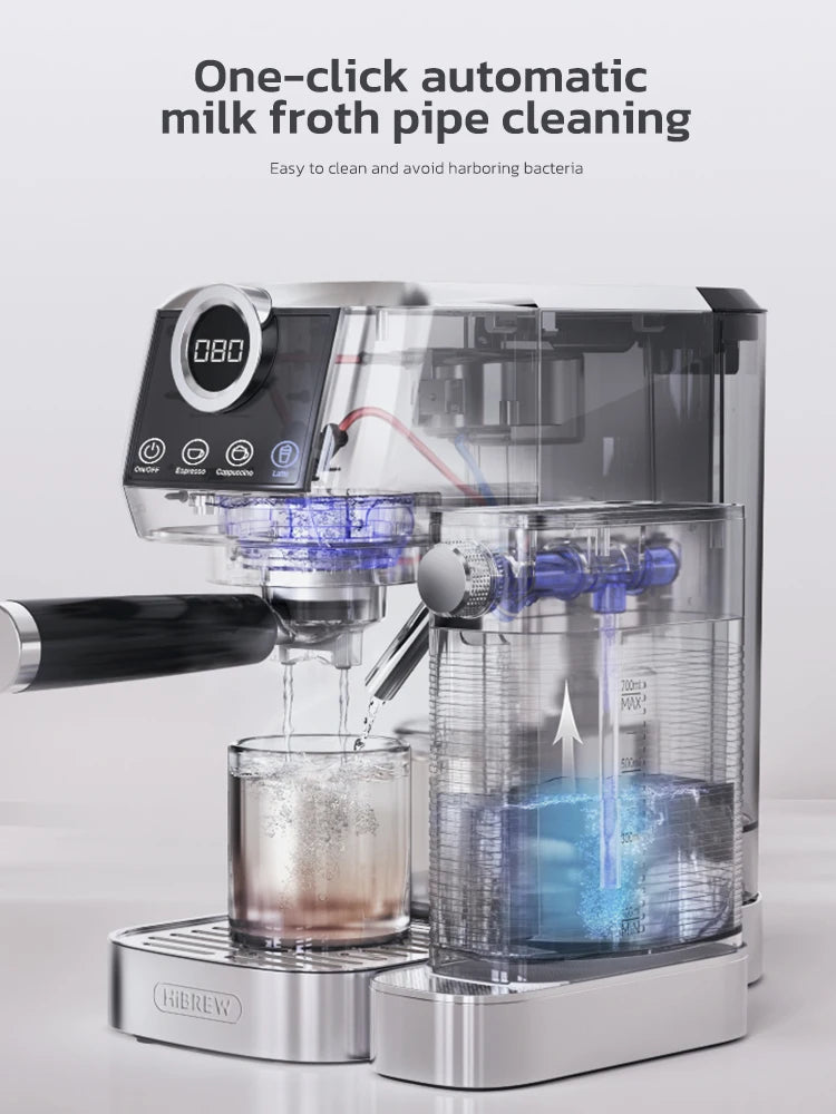 HiBREW 3 in 1 Semi Automatic Espresso Cappuccino Latte Coffee Machine Automatic Milk Froth Ground Coffee Stainless Steels H13A