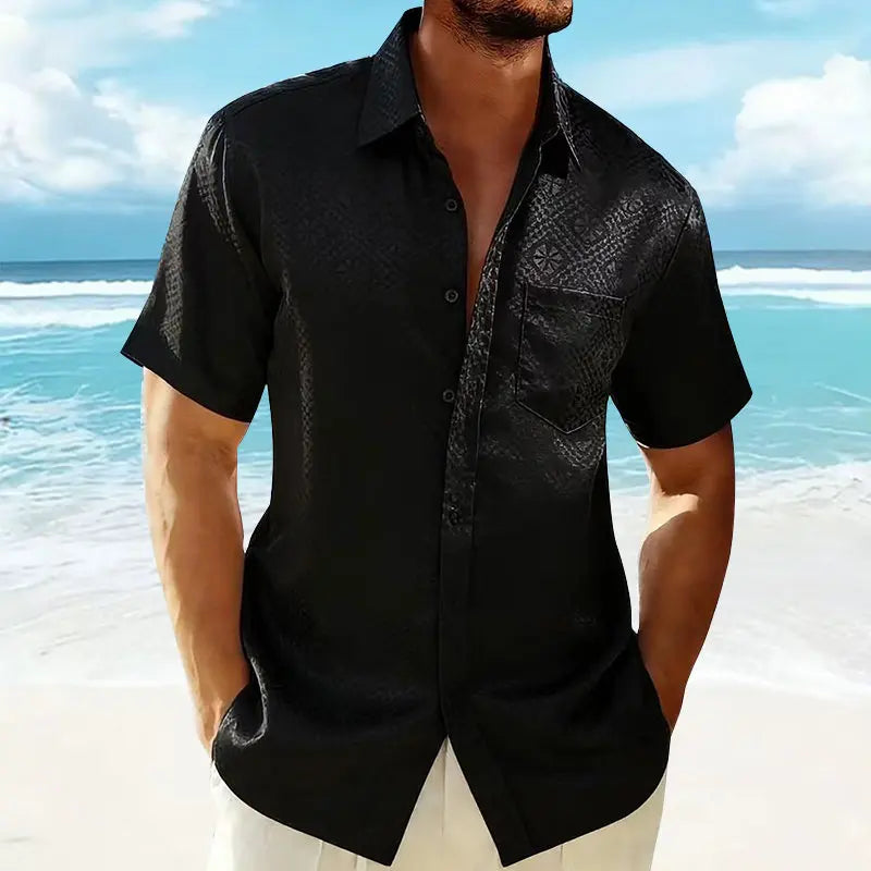 Men's Summer Fashion Satin Short Sleeve Hawaiian Shirt Casual Solid Beach Holiday Smooth Silk Stylish Printed Mens Shirt