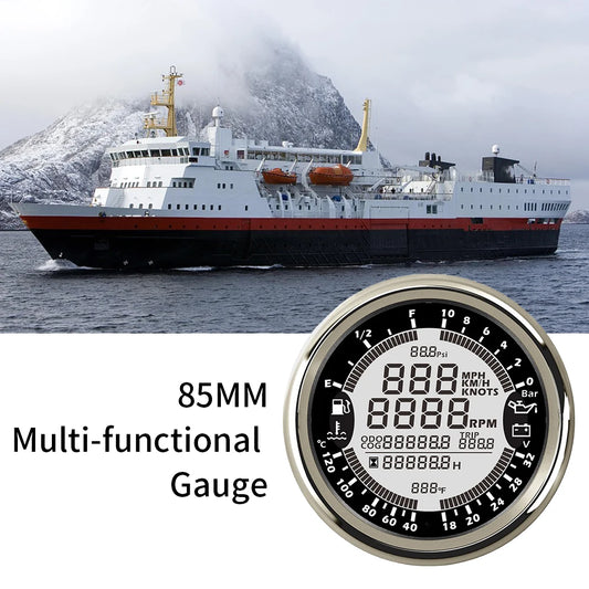85mm 6 in 1 Car Marine Multi-function GPS Speedometer Tachometer Voltmeter 12V 24V Fuel Level Water Temp Oil Pressure 5Bar 10Bar