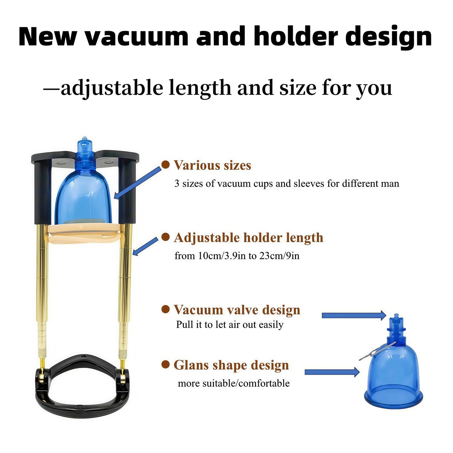 New Male penis enlargement and lasting training Size Master Vacuum cup with adjustable length of metal holder