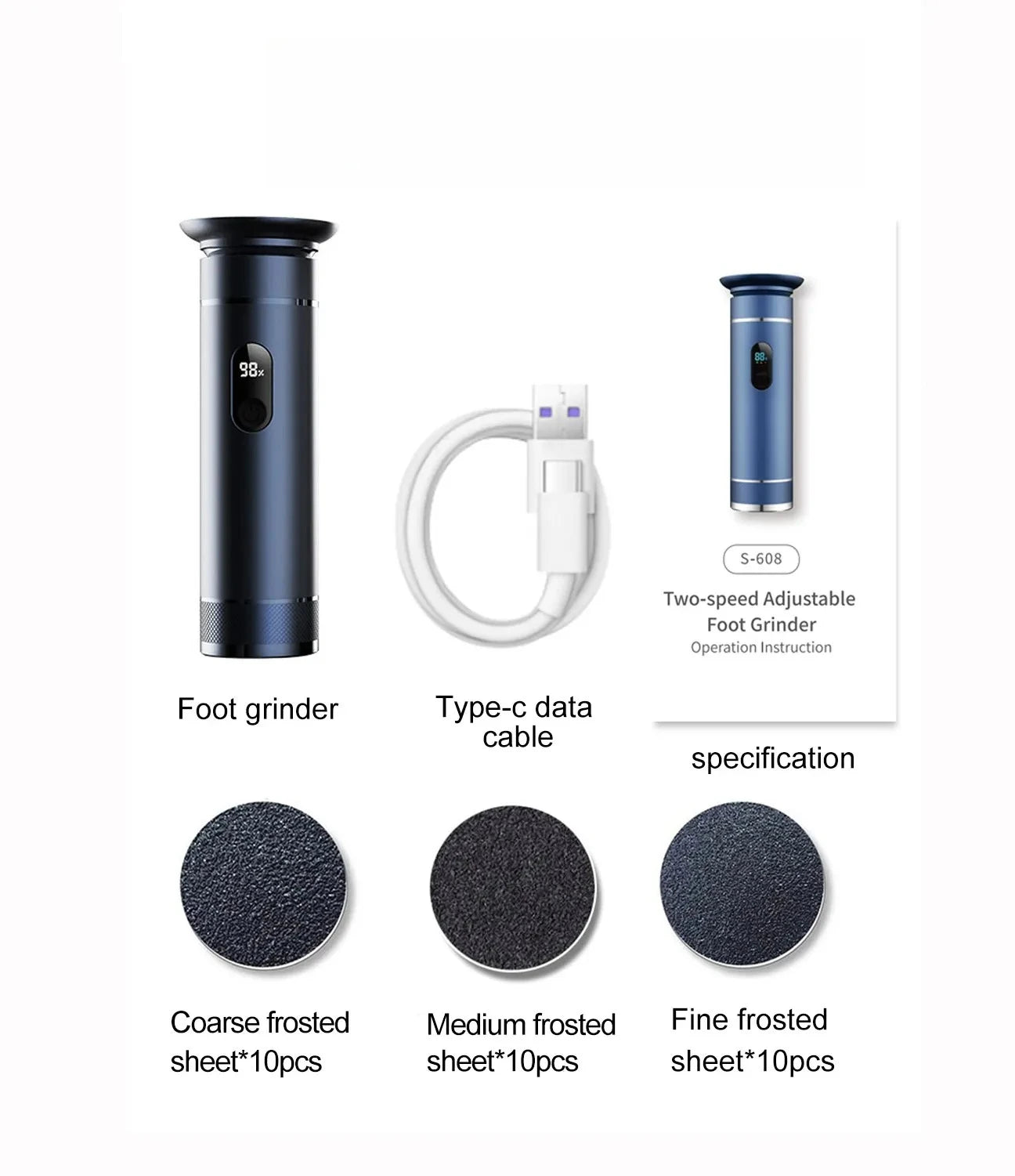 Aluminum Alloy Electric Foot Grinder For Feet - Dual Power Type-C/Battery, Callus & Dead Skin Remover Pedicure Tool USB