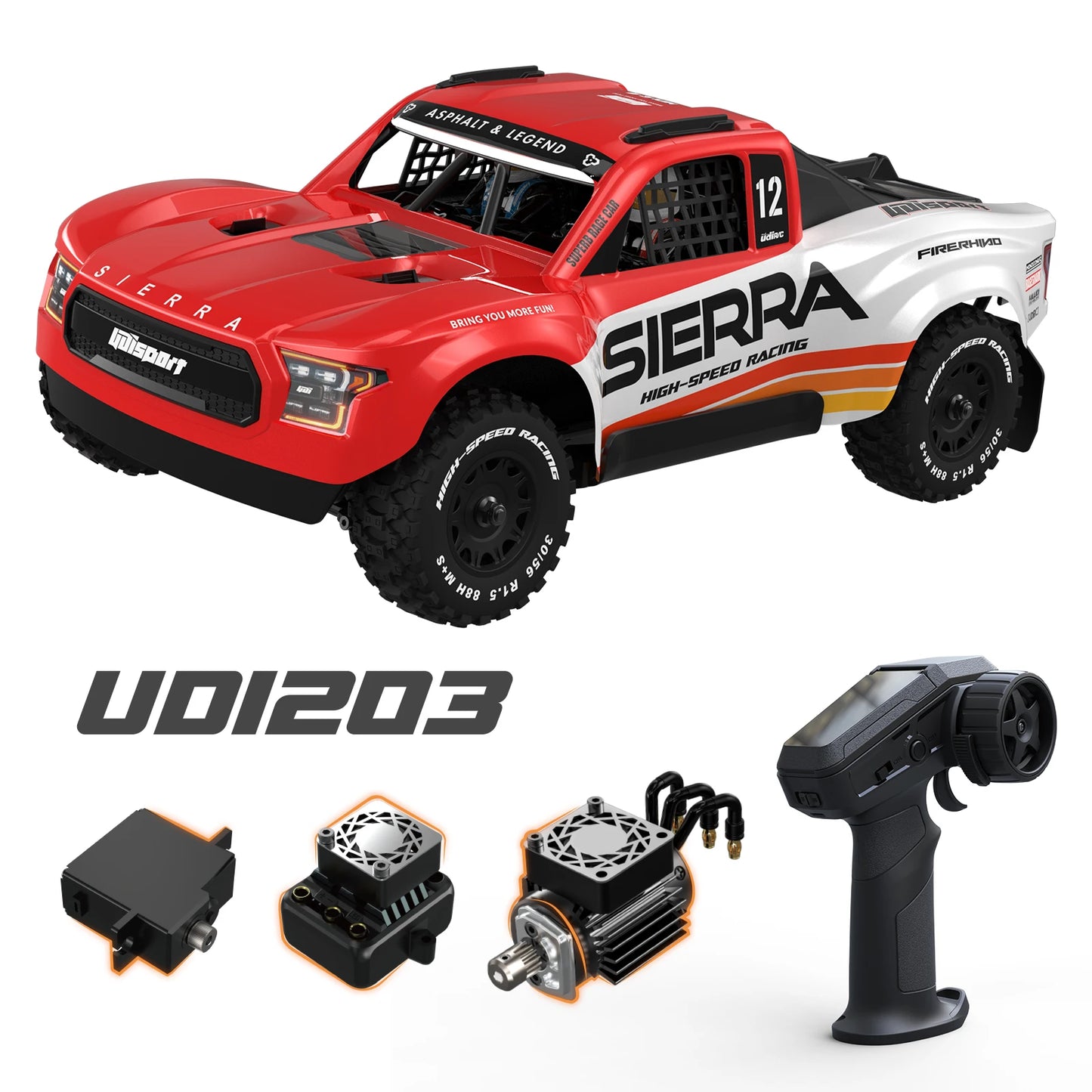 UDIRC 1203PRO 1/12 RC Short Course Truck 3S Brushless 4WD All Terrain Truck RTR Gyro Center Diff 3S BAT 4-Color LED Light System