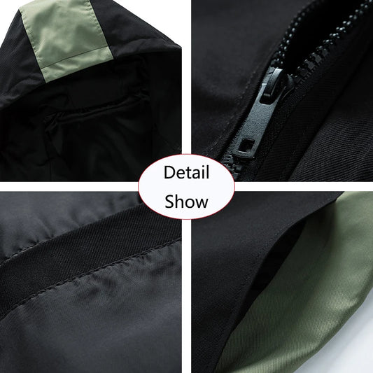 9XL New Men Spring Outdoor Leisure Windbreak Hooded Jacket Men Autumn Cargo Pocket Fashion Brand Loose Jacket Coat Male Clothing