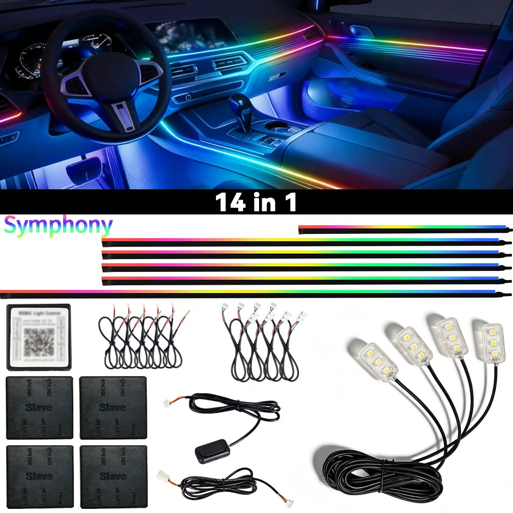 Symphony Streamer Car Ambient Light Interior LED Full Color RGB Neon Acrylic Strip Atmosphere Lighting Kit App