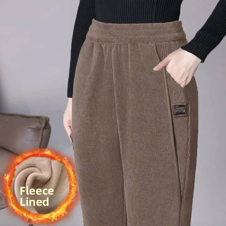 High Waist Corduroy Mom Pants Women's Autumn Winter Fleece Lined Casual Straight Leggings plus Size Harlan Pants
