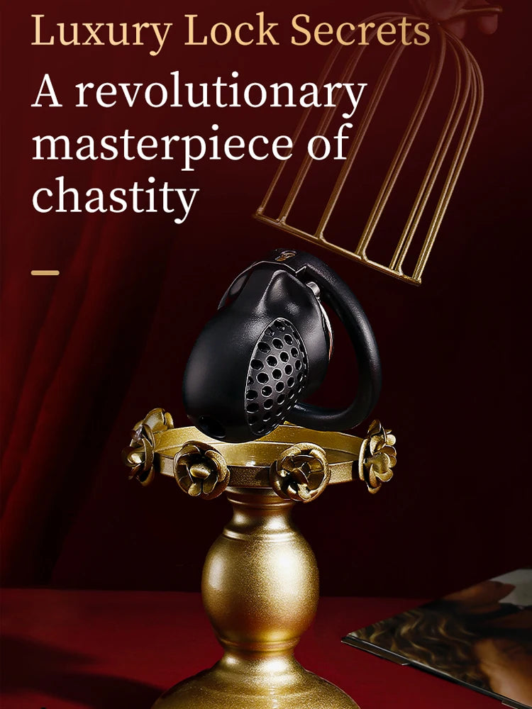 Male Chastity Cage with Lock and 5 Rings Resin Penis Lock for Men Breathable Cock Ring Penis Restrain Chastity Device Sex Toys