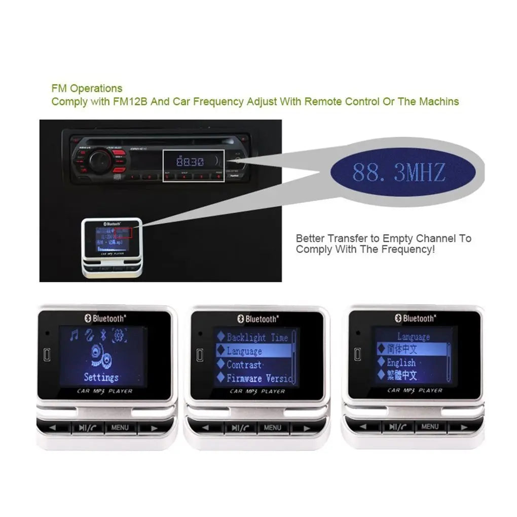 Wireless FM Transmitter Radio Adapter FM12B 1.44 Inch LCD Bluetooth Car MP3 Player Handsfree USB Car Charger Remote Control