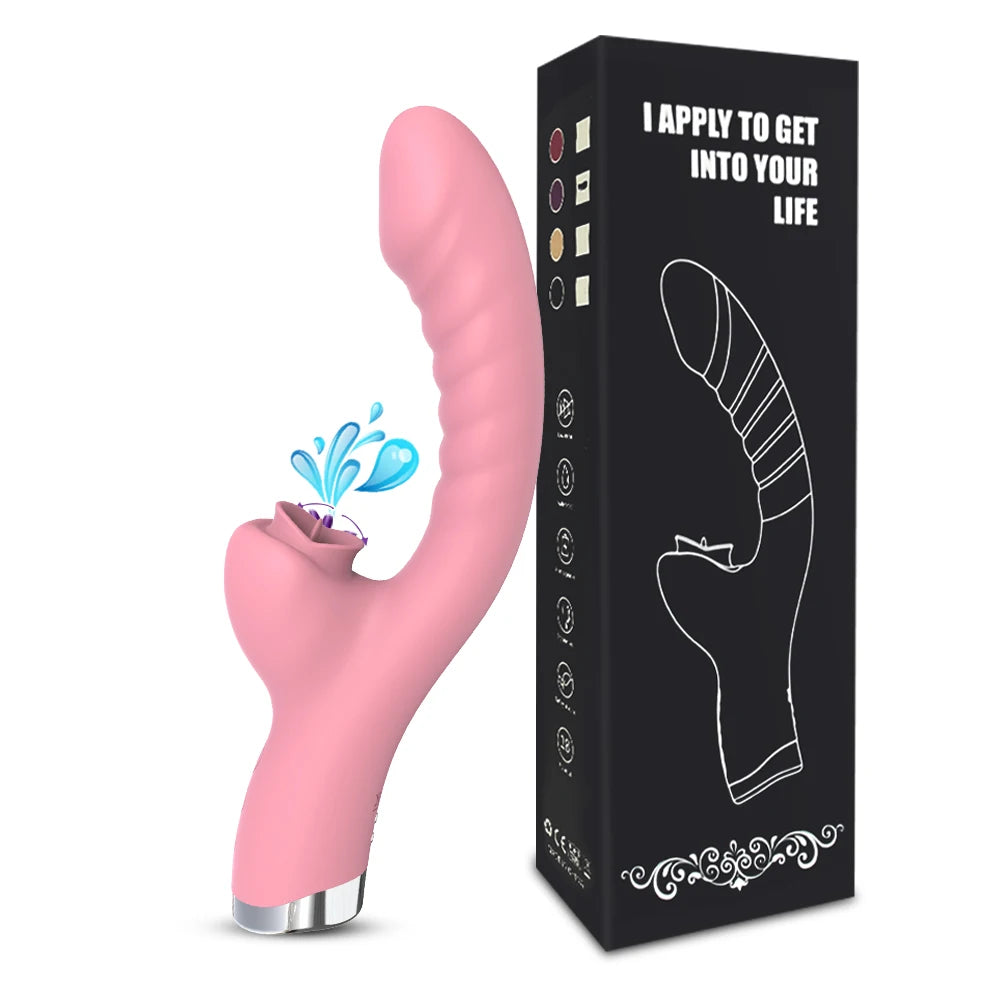 Vibrator For Women 2 In 1 Licking Machine Clitoris Stimulator G-Spot Powerful Vibro Dildo Wand Female Clit Sucker Adult Sex Toys