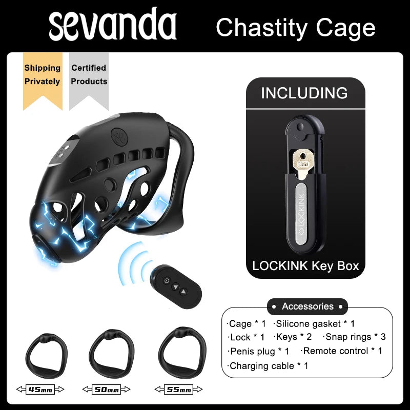 Sevanda Electric Shock Male Chastity Cage Remote Control Chastity Device Sexy Adult Man Cock Cage Penis Plug Cock Ring Sex Toys