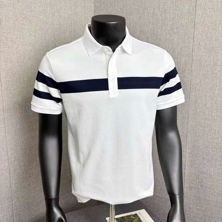 Fashion Stripes~ Men's Polo Shirt Short Sleeve Summer New Loose Fit Collared T-Shirt for Young and Middle-Aged Business