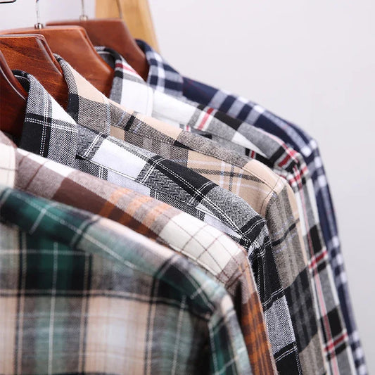 New Men's Vintage Plaid Flannel Shirt Long Sleeve 100% Cotton Fashion Casual Soft Standard Fit Men's Shirt Large Size 7XL 8XL