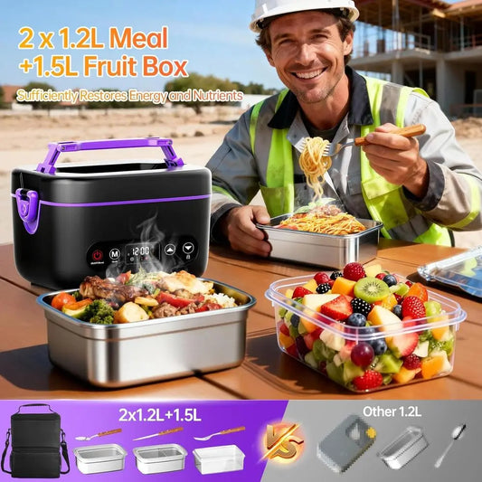 1.2L Electric Lunch Box, 100W 5D Heating, 6x4000mAh Battery, Dual Insulated Bag, Portable Food Warmer, 220° Max, BPA-Free