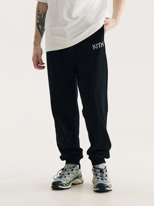 Kith Halloween Limited Embroidered Logo Sweatpants Heavyweight Loopback Fabric Sports Trousers Cuffed Pants for Men And Women