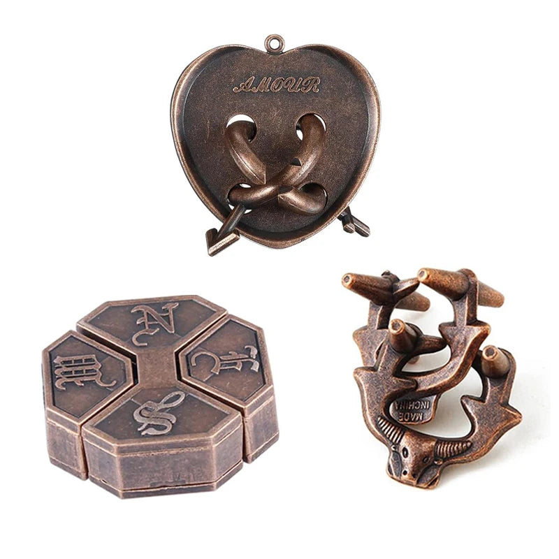 Magic Baffling Metal Brain Teaser Puzzle Set 3PCS Disentanglement Educational Toys Adults Kids Funny Gifts Juegos De Ingenio