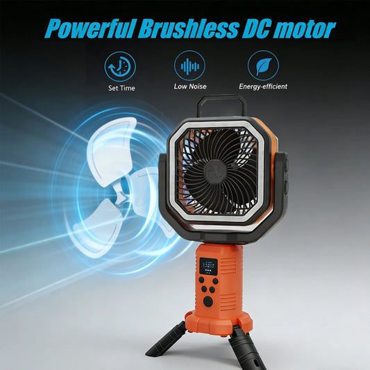30000mAh Remote Control Camping Fan with Hook and 3 Brightness LED Lights – USB Charging Desk Fan for Outdoor Portable Fan