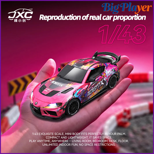 JXC 1:43 Mini 4WD RC Drift Car Supra SP4301 2.4GHz Remote Control with Gyroscope Adjustable Speed Cool LED Light Toy Gift