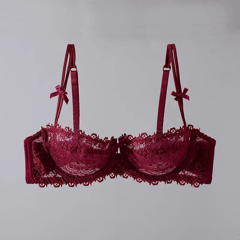 Women New Fashion Sweet Spicy Lace Lingerie Set Ultra Thin Half Cup Push Up Bra Soft Underwire Comfortable Top