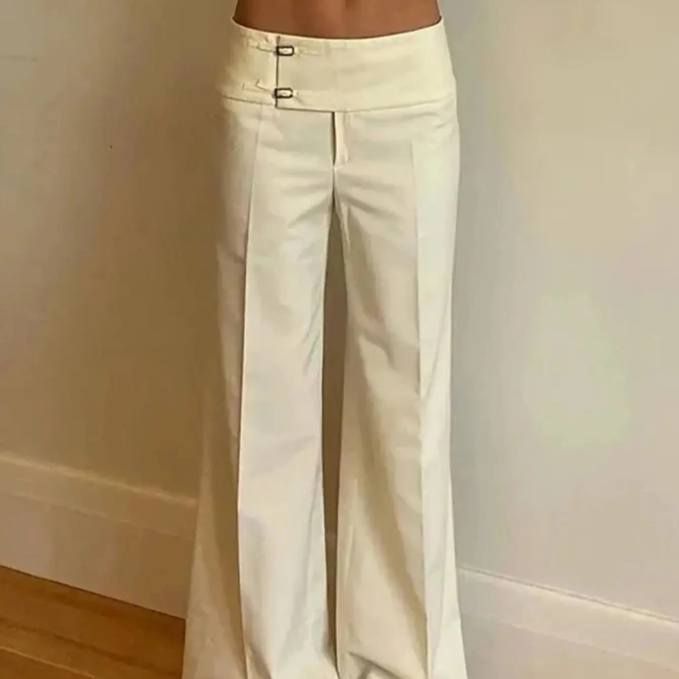 Women Solid Color Commuter Y2K Straight Leg Slightly Flared Pants Low Waist Minimalist Casual Cargo Pants Asymmetrical Waistband