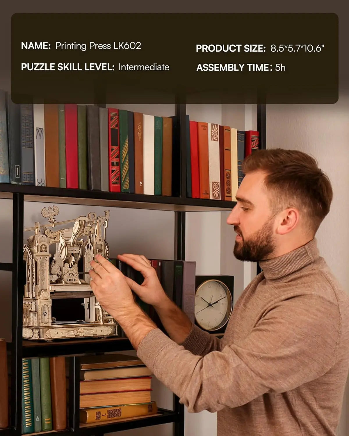 ROKR Classic Printing Press 3D Wooden Puzzle LK602, Building Block Set, Wooden Puzzle